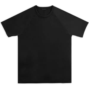 A black sports t-shirt with a classic cut and raglan sleeves, featuring a logo on the design.