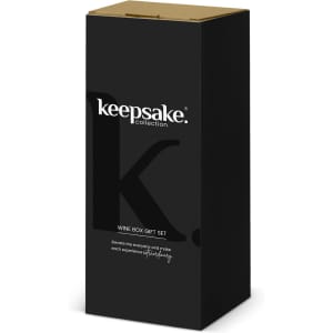 A black wine box gift set with a gold lid, featuring a logo and sleek design. Ideal for gifting occasions.