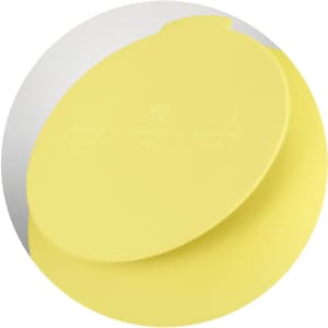 A yellow silicone bowl lid featuring icons indicating it is dishwasher and microwave safe. It has a smooth surface and rounded shape.