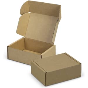A brown die cut box with a locking lid, featuring an open and a closed version, both made of cardboard.