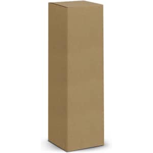 A tall, rectangular, plain brown cardboard box with a sealed top and no visible branding or labels.