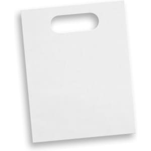 A medium die cut paper bag in white with a handle, featuring a plain design and no visible branding.