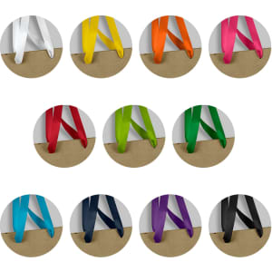 A collection of ribbon handles in various colours, arranged in circles on a neutral background.