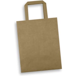 A medium flat handle paper bag in a natural brown colour, featuring two sturdy handles and no visible branding.