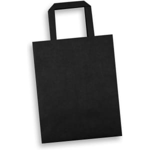 A black medium flat handle paper bag with a portrait orientation and no visible branding.