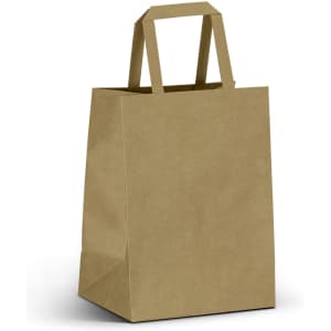 A medium flat handle paper bag in a natural brown colour with two sturdy handles.