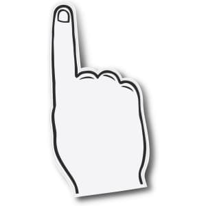 A white foam hand with a black outline, featuring an upward-pointing finger.