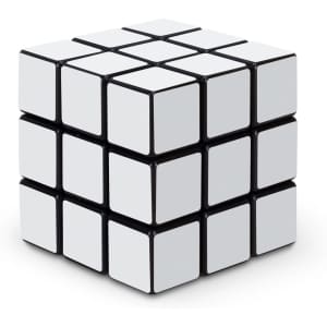 A custom puzzle cube in black and white, featuring a smooth, sleek surface with no visible designs or logos.
