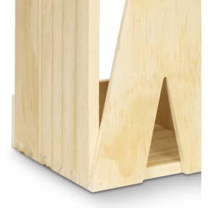A wooden wine crate with a natural finish, featuring a sturdy design and a logo present on the side.