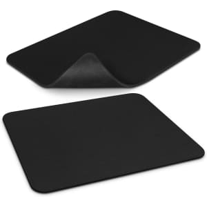 A black leatherette mouse mat with a textured surface, showcasing both the front and underside.