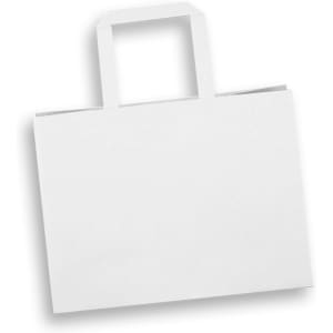 A medium flat handle paper bag in white, featuring a simple and minimalistic design.