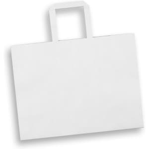 A large flat handle paper bag in white, featuring a simple design and a top handle.