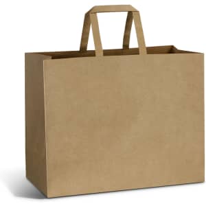 A large flat handle paper bag in brown, featuring two sturdy handles for easy carrying.