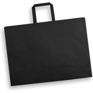 An extra large flat handle paper bag in black, featuring a sturdy handle for easy carrying.