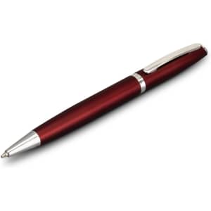 A metal pen in a deep red finish with silver accents and a clip, featuring a sleek, modern design.