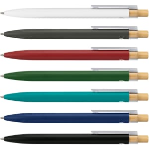 A collection of Windsor Pens in white, grey, red, green, and blue, featuring metal clips and wooden accents.