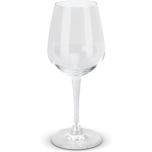 A clear, elegant wine glass with a long stem, suitable for various wine types.
