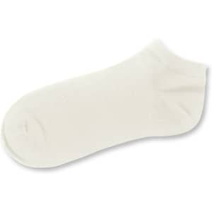 A pair of cream-coloured ankle socks, featuring a smooth texture and a simple design.