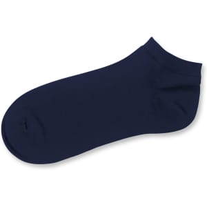 Navy ankle sock featuring a smooth texture and a simple design. Includes a logo on the side.