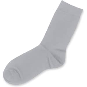 A single grey sock with a smooth texture, featuring a simple design and a logo.