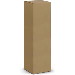A brown cardboard box with a simple, tall design and a flat top. It features no branding or text.