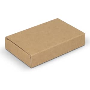 A brown cardboard box with a simple, rectangular design and a folded flap closure.