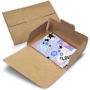 A light blue RPET microfibre cleaning cloth featuring a colourful design, presented in a brown kraft envelope.
