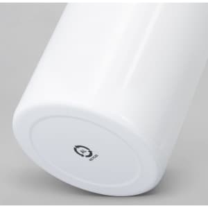A drink bottle featuring a sleek, glossy white finish and a branded base.
