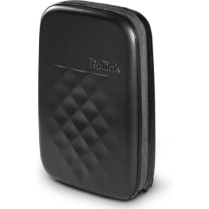 A medium-sized, black wheeled suitcase with a diamond pattern and a textured green zipper. Features a brand logo.
