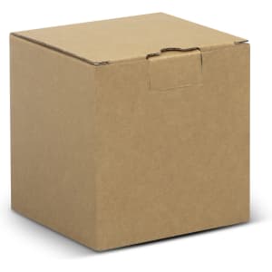 A large round storage canister in a plain cardboard box, featuring a simple, unmarked design.