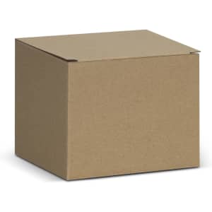 A plain brown cardboard box with a flapped top and a square shape.