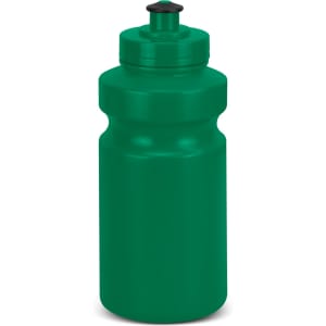 A green drink bottle with a screw-top lid and a textured grip. It features a logo on the side.