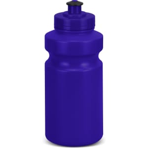 A drink bottle in vibrant purple with a screw top and spout; features a logo on the side.