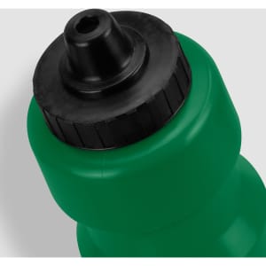 A green drink bottle with a black lid and spout, featuring a curved shape and a textured grip.