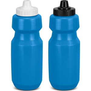 A drink bottle set featuring two bright blue bottles with white and black caps. Each bottle has a simple, ergonomic design.