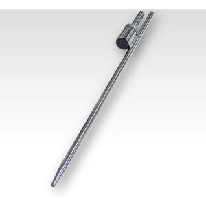 A metal pole with a pointed end and a connector, designed for use with a feather flag kit.