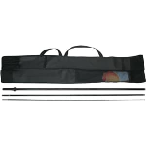 A small feather flag kit with a black carrying case, featuring poles and a flag in assorted colours.