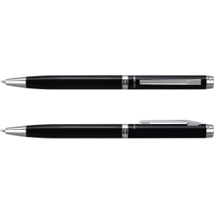 A black pen and pencil set featuring a sleek design with silver accents and a logo.