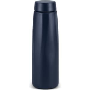 A drink bottle in a sleek dark navy design, featuring a smooth, cylindrical shape and a matching lid.