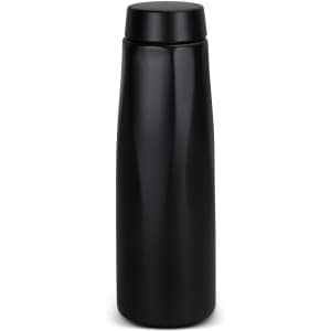 A drink bottle with a sleek design, featuring a matte black finish and a screw-on lid.