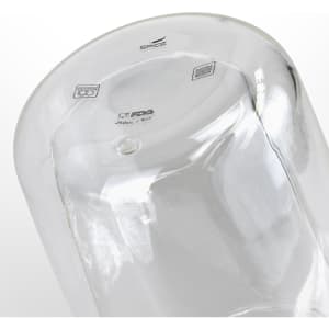 A double wall glass featuring a clear design, holds 250ml, and includes a logo on the base.