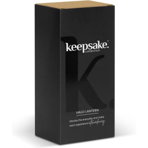 A black boxed lantern featuring sleek branding, designed for decorative use. The box has a minimalist style.