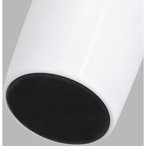 A double wall cup in white with a black base, featuring a smooth design and a logo.