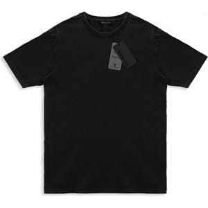 A black unisex TRENDSWEAR faded T-shirt with a tag attached. It features a simple, classic design.