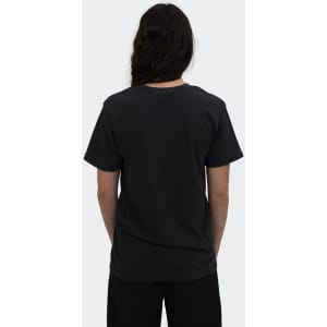 A black unisex T-shirt displayed from the back, featuring a simple design and short sleeves.