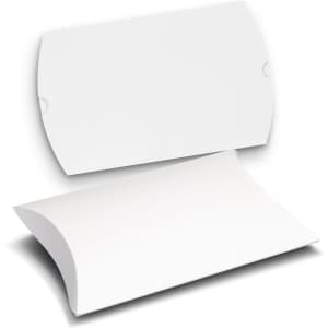 A medium white pillow box with a curved design, featuring a closure on each side and smooth surface.