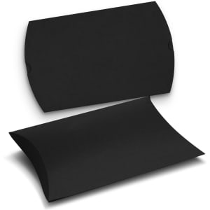 A medium black pillow box with a smooth finish and a branded logo.