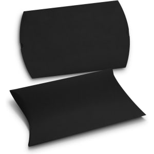 A large black pillow box with a curved design, featuring a smooth finish and a logo.
