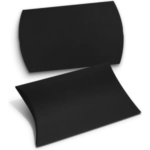 A black extra-large pillow box, featuring a curved design. It includes a logo on its surface.