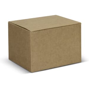 A brown cardboard box with a simple design, featuring a rectangular shape and a closed lid.